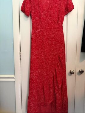 Vera Moda Red Polka Dot Print Short-Sleeve Wrap Maxi Dress